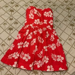 Hollister coral strapless dress w/ hibiscus flower